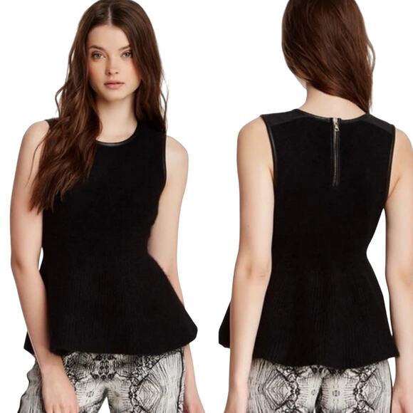 J BRAND Angora Rabbit Wool Spandex Knit Peplum Tank Sweater Small Leather $365 - Picture 1 of 11